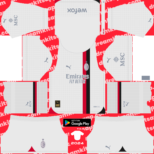 Kit / Uniforme Visitante AC Milán 2023-2024 Dream League Soccer 2019 / FTS