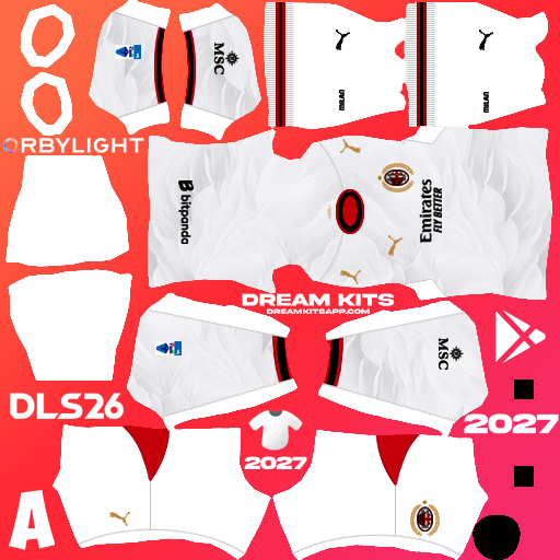 Kit / Équipement Extérieur AC Milan 2026-2027 Dream League Soccer / DLS 2026 512x512 PNG