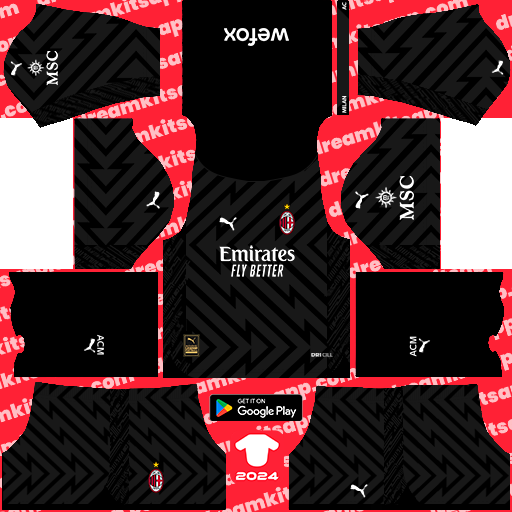 Kit / Uniforme POR Visitante AC Milán 2023-2024 Dream League Soccer 2019 / FTS