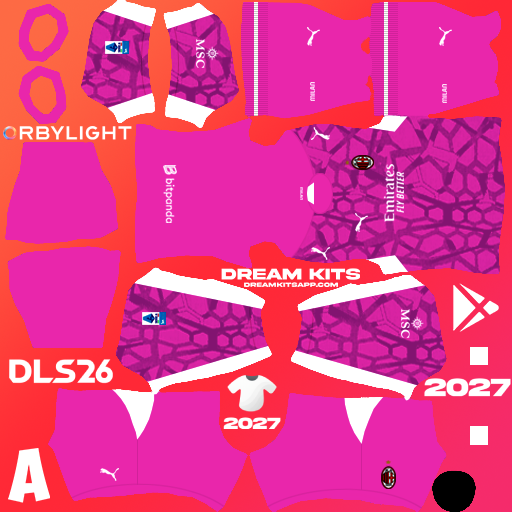 Kit / Équipement Gardien de but Extérieur AC Milan 2026-2027 Dream League Soccer / DLS 2026 512x512 PNG