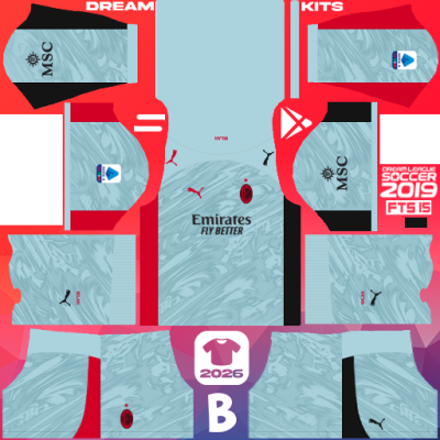 Kit / Uniforme POR Local AC Milan 2025-2026 Dream League Soccer 2019 DLS / FTS