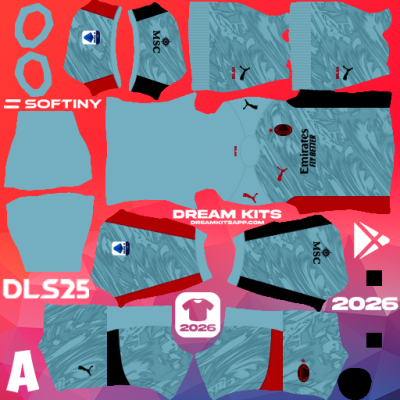Kit / Uniforme POR Local AC Milan 2025-2026 Dream League Soccer / DLS 2025