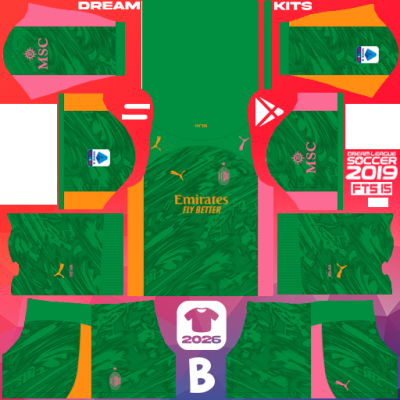 Kit / Uniforme POR Tercero AC Milan 2025-2026 Dream League Soccer 2019 DLS / FTS