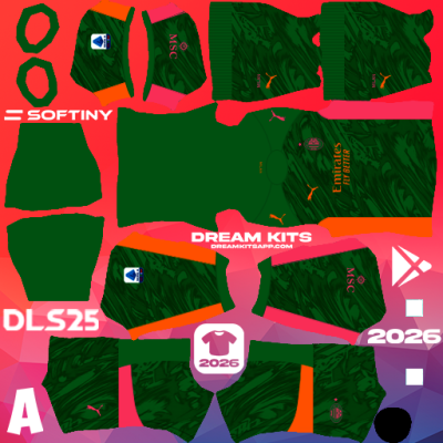 Kit / Uniforme POR Tercero AC Milan 2025-2026 Dream League Soccer / DLS 2025