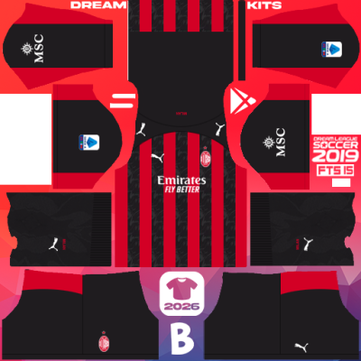 Kit / Uniforme Local AC Milan 2025-2026 Dream League Soccer 2019 DLS / FTS