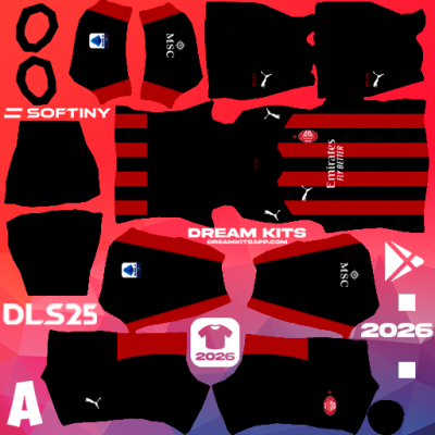 Kit / Uniforme Local AC Milan 2025-2026 Dream League Soccer / DLS 2025