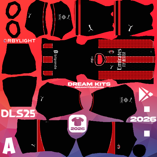 Kit / Equipamento Titular AC Milan 2026-2027 Dream League Soccer / DLS 2026 512x512 PNG