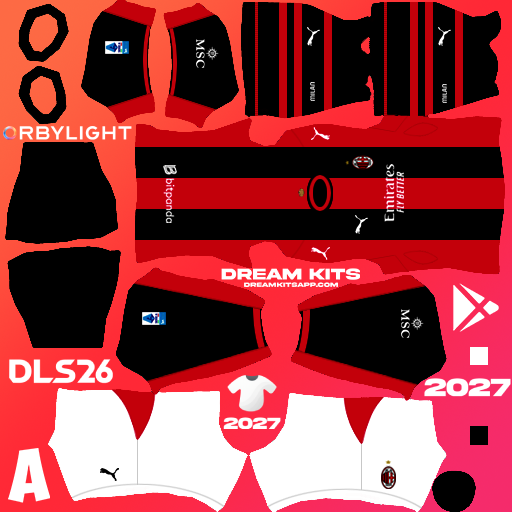 Kit / Équipement Domicile AC Milan 2026-2027 Dream League Soccer / DLS 2026 512x512 PNG