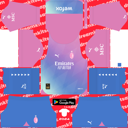 Kit / Uniforme Tercero AC Milán 2023-2024 Dream League Soccer 2019 / FTS