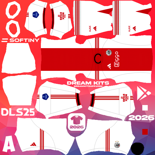 Kit / Equipamento Titular AFC Ajax 2025-2026 Dream League Soccer / DLS 2026 512x512 PNG