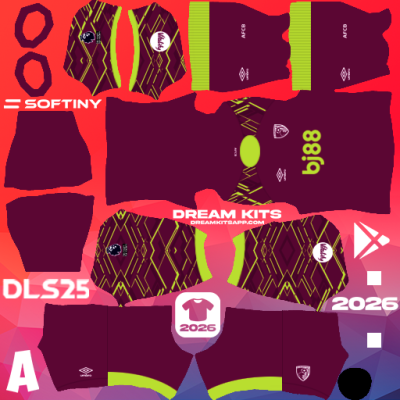 Kit / Equipamento GOL Visitante AFC Bournemouth 2025-2026 Dream League Soccer / DLS 2025 512x512 PNG