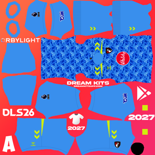 Kit / Uniforme Portero Visita AFC Bournemouth 2026-2027 Dream League Soccer / DLS 2026 512x512 PNG