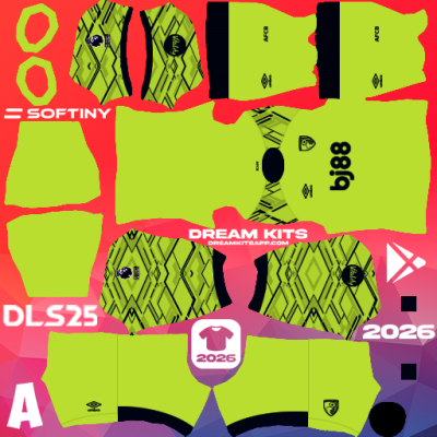 Kit / Equipamento GOL Titular AFC Bournemouth 2025-2026 Dream League Soccer / DLS 2025 512x512 PNG