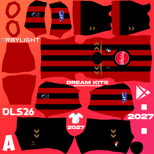 Kit / Équipement Domicile AFC Bournemouth 2026-2027 Dream League Soccer / DLS 2026 512x512 PNG