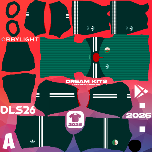 Kit / Équipement Extérieur Algeria 2026 Dream League Soccer / DLS 2026 512x512 PNG