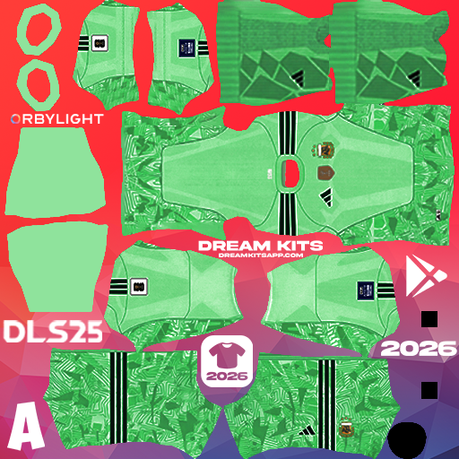 Kit / Uniforme Portero Tercero Argentina 2026 Dream League Soccer / DLS 2026 512x512 PNG