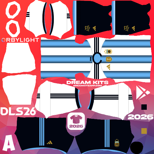 Kit / Équipement Domicile Argentina 2026 Dream League Soccer / DLS 2026 512x512 PNG