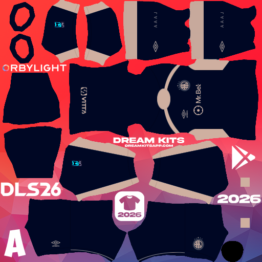 Kit / Uniforme Tercero Argentinos Juniors 2026 Dream League Soccer / DLS 2026 512x512 PNG