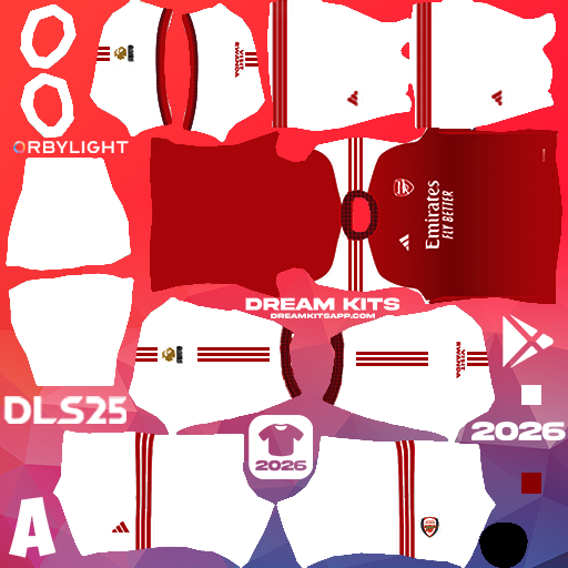 Kit Home Arsenal 2026-2027 Dream League Soccer / DLS 2026 512x512 PNG