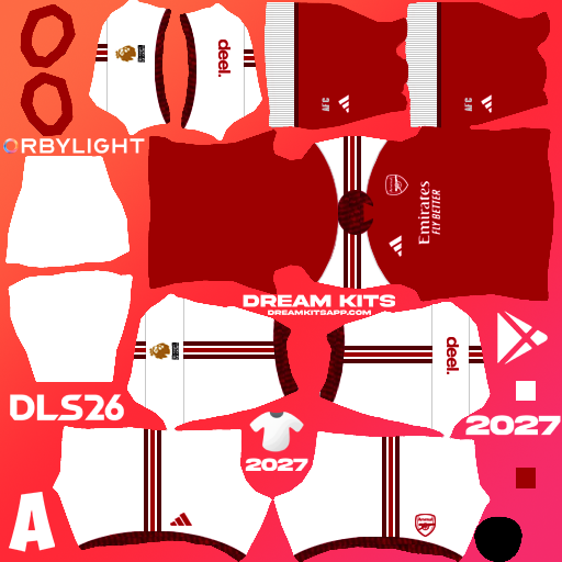 Kit / Équipement Domicile Arsenal 2026-2027 Dream League Soccer / DLS 2026 512x512 PNG