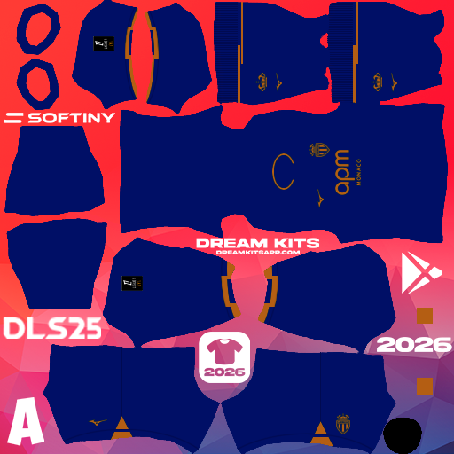 Kit Away AS Monaco 2025-2026 Dream League Soccer / DLS 2025 512x512 PNG