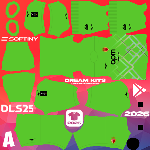 Kit GK Home AS Monaco 2025-2026 Dream League Soccer / DLS 2025 512x512 PNG