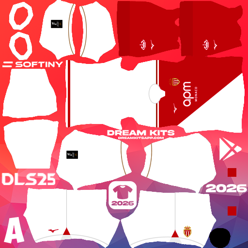 Kit Home AS Monaco 2025-2026 Dream League Soccer / DLS 2025 512x512 PNG