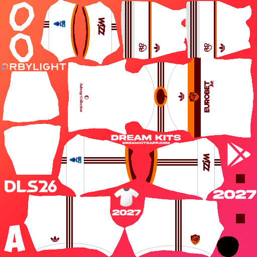 Kit / Uniforme Visita AS Roma 2026-2027 Dream League Soccer / DLS 2026 512x512 PNG