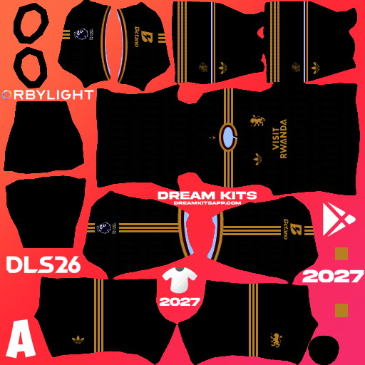 Kit / Equipamento Visitante Aston Villa 2026-2027 Dream League Soccer / DLS 2026 512x512 PNG