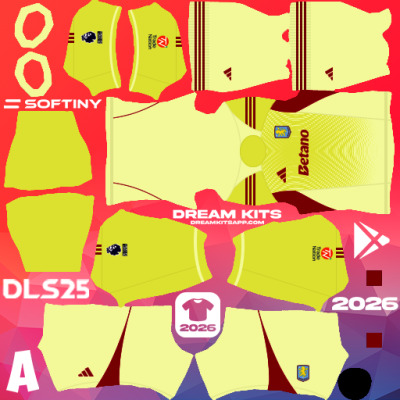 Kit / Uniforme POR Tercero Aston Villa 2025-2026 Dream League Soccer / DLS 2025