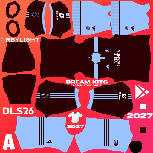 Kit / Equipamento Titular Aston Villa 2026-2027 Dream League Soccer / DLS 2026 512x512 PNG