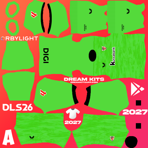 Kit / Uniforme Portero Local Athletic Club Bilbao 2026-2027 Dream League Soccer / DLS 2026 512x512 PNG