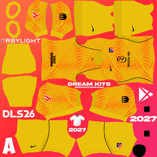 Kit / Uniforme Portero Visita Atletico de Madrid 2026-2027 Dream League Soccer / DLS 2026 512x512 PNG