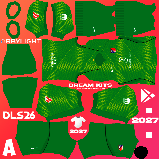 Kit / Uniforme Portero Tercero Atletico de Madrid 2026-2027 Dream League Soccer / DLS 2026 512x512 PNG
