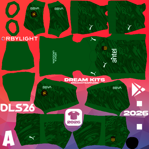 Kit / Uniforme Portero Visita Atlético Peñarol 2026 Dream League Soccer / DLS 2026 512x512 PNG