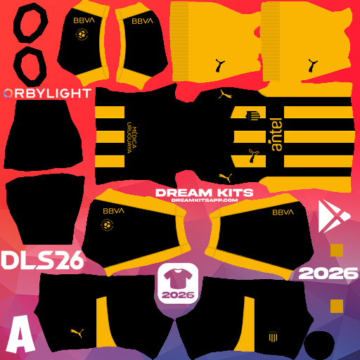 Kit / Uniforme Local Atlético Peñarol 2026 Dream League Soccer / DLS 2026 512x512 PNG