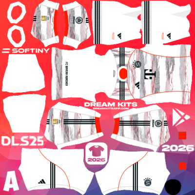 Kit / Uniforme Visita Bayern Munich 2025-2026 Dream League Soccer / DLS 2025