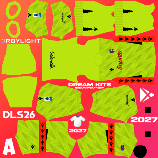 Kit / Équipement Gardien de but Domicile Bologna FC 2026-2027 Dream League Soccer / DLS 2026 512x512 PNG