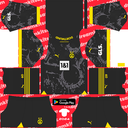 Kit / Uniforme Visita Borussia Dortmund 2023-2024 Dream League Soccer 2019 / FTS