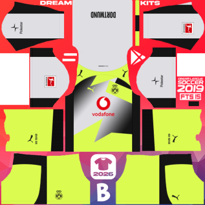 Kit Away Borussia Dortmund 2025-2026 Dream League Soccer 2019 DLS / FTS