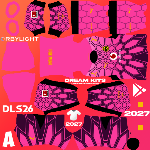 Kit / Equipamento Goleiro Titular Borussia Dortmund 2026-2027 Dream League Soccer / DLS 2026 512x512 PNG