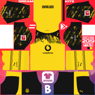 Kit Home Borussia Dortmund 2025-2026 Dream League Soccer 2019 DLS / FTS
