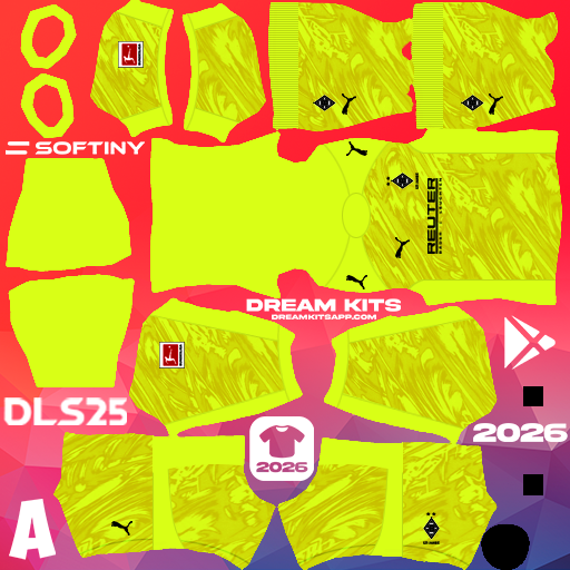 Kit GK Away Borussia Mönchengladbach 2025-2026 Dream League Soccer / DLS 2025 512x512 PNG