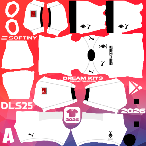 Kit Home Borussia Mönchengladbach 2025-2026 Dream League Soccer / DLS 2025 512x512 PNG