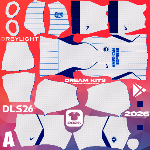 Kit / Equipamento Visitante Brighton & Hove Albion 2026-2027 Dream League Soccer / DLS 2026 512x512 PNG