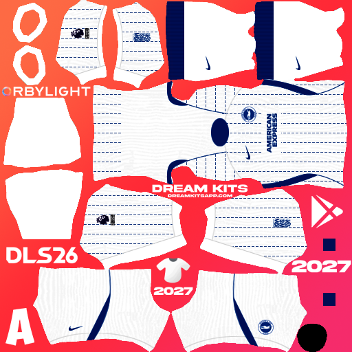 Kit / Uniforme Visita Brighton & Hove Albion 2026-2027 Dream League Soccer / DLS 2026 512x512 PNG