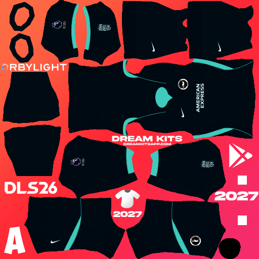 Kit / Uniforme Tercero Brighton & Hove Albion 2026-2027 Dream League Soccer / DLS 2026 512x512 PNG