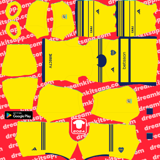 Kit / Uniforme Visitante CA Boca Juniors 2024 Dream League Soccer 2025