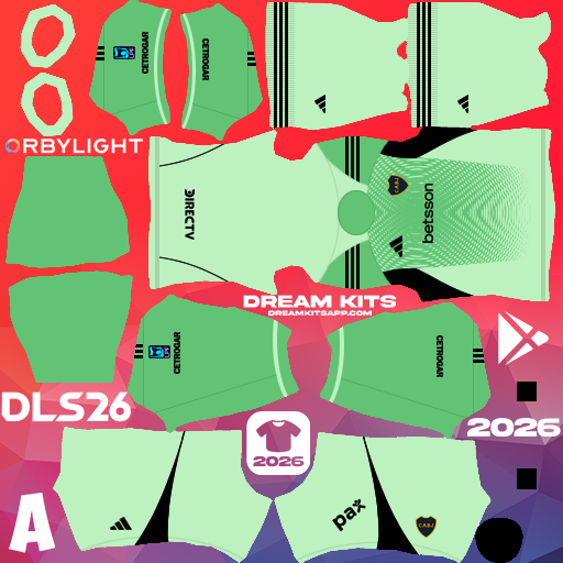 Kit / Uniforme Portero Tercero CA Boca Juniors 2026 Dream League Soccer / DLS 2026 512x512 PNG