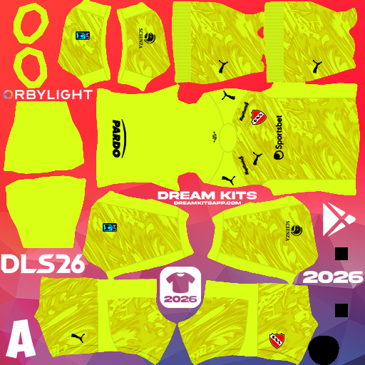 Kit / Uniforme Portero Visita CA Independiente 2026 Dream League Soccer / DLS 2026 512x512 PNG